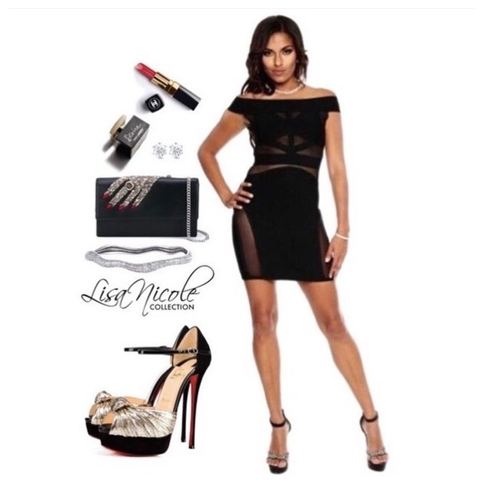 Lisa Nicole Collection NWT Black Bandage Dress Sheer Mesh Panel Bodycon‎ Mini  M